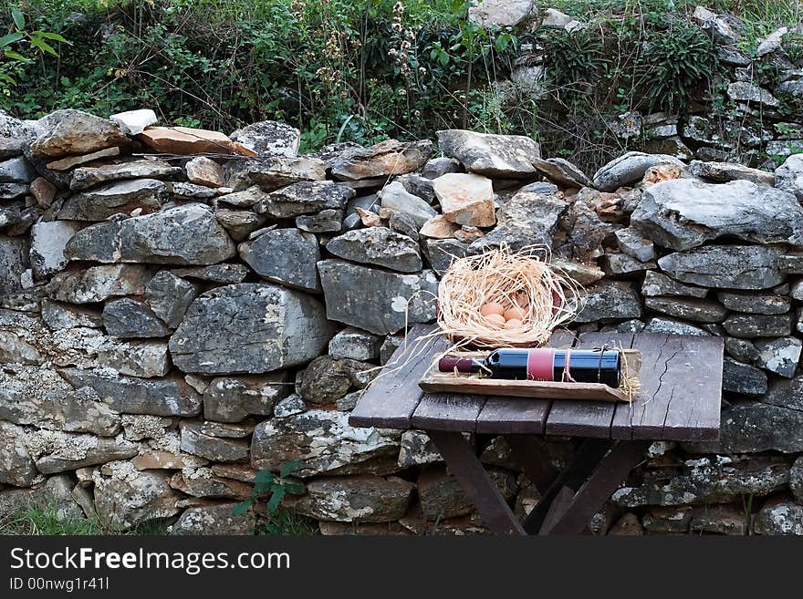 Eggs And Wine In Garden