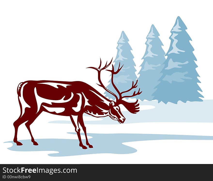 Reindeer In A Winter Scene