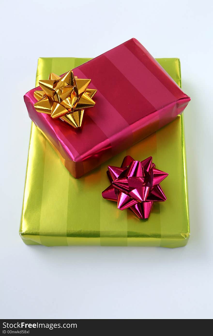 Gift boxes with ribbons on white background. Gift boxes with ribbons on white background