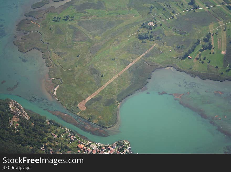 Aerial view of the south side of the Mezzola lake, view on Descio city. This lake is feeded from the Mera river and is located near the city of Novate Mezzola (http://en.wikipedia.org/wiki/Novate_Mezzola)