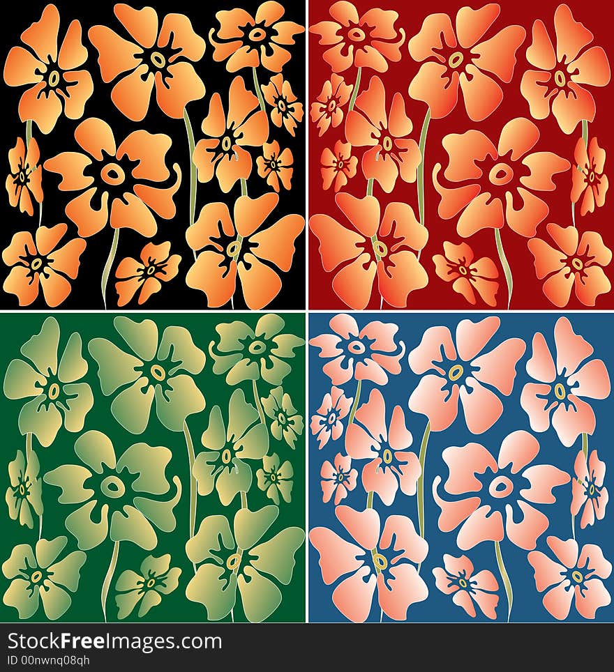 Vector floral wallpaper in four color variations. Vector floral wallpaper in four color variations