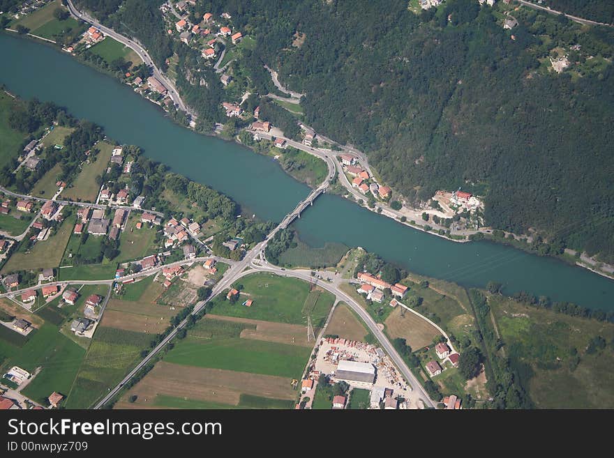 Aerial view of the Mera river - Bridge del Passo More info on this river