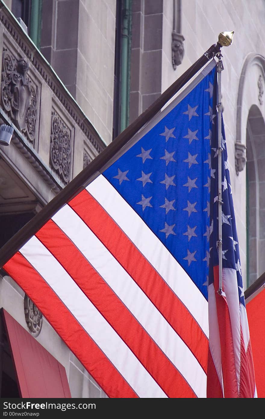 US Flag on a building close up