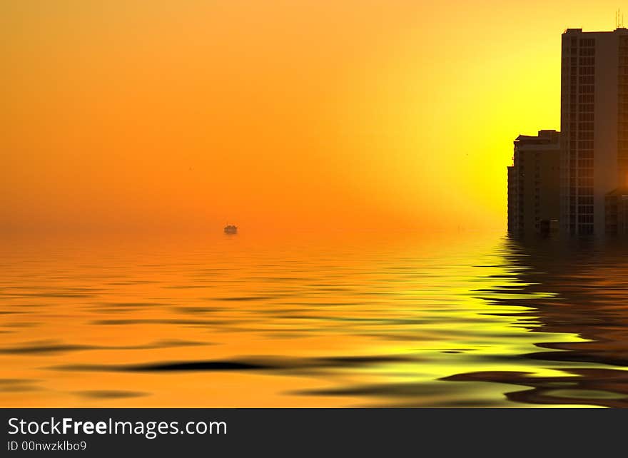 A golden sunset at the beach.