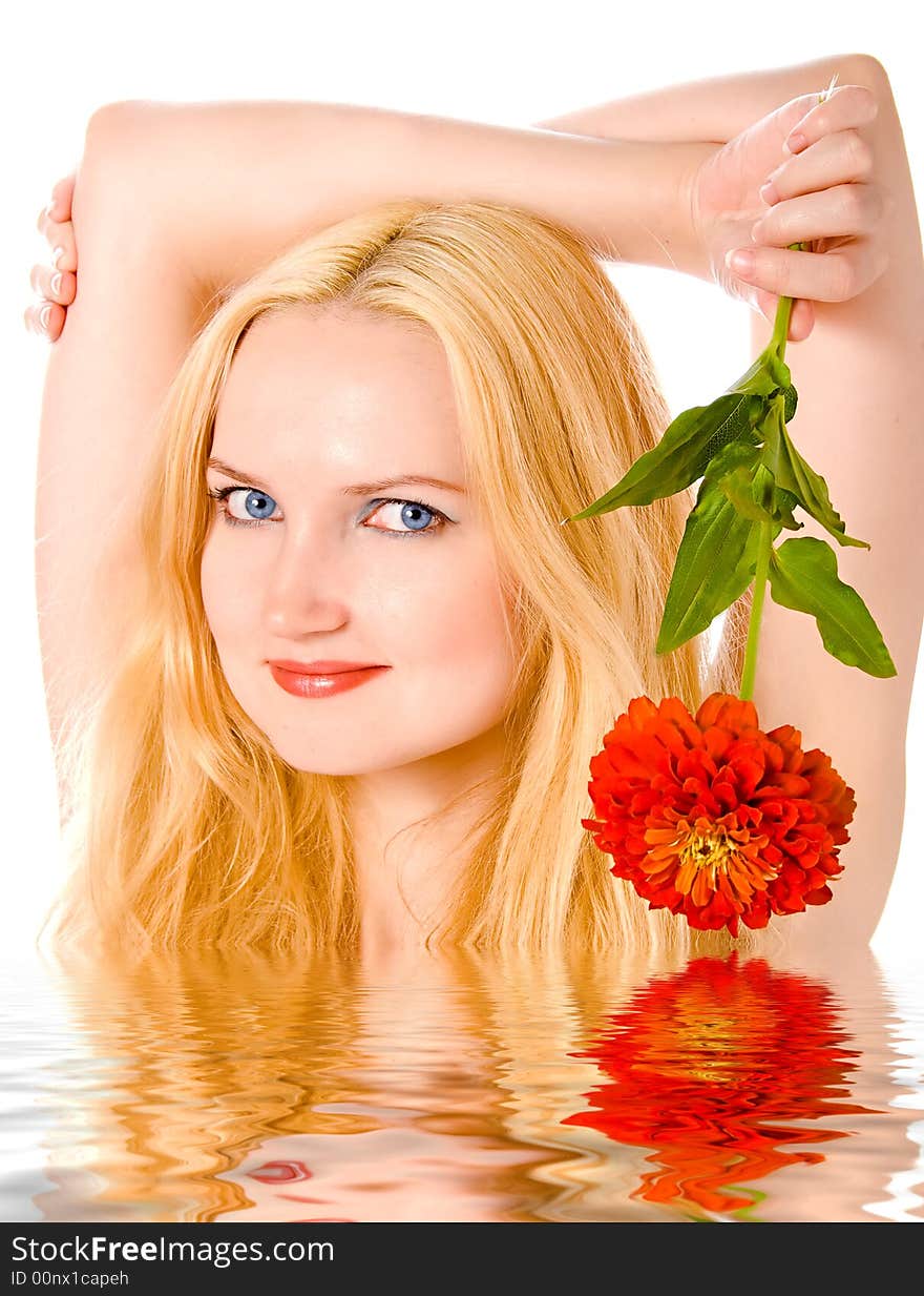 Lovely Blond With Flower In Water