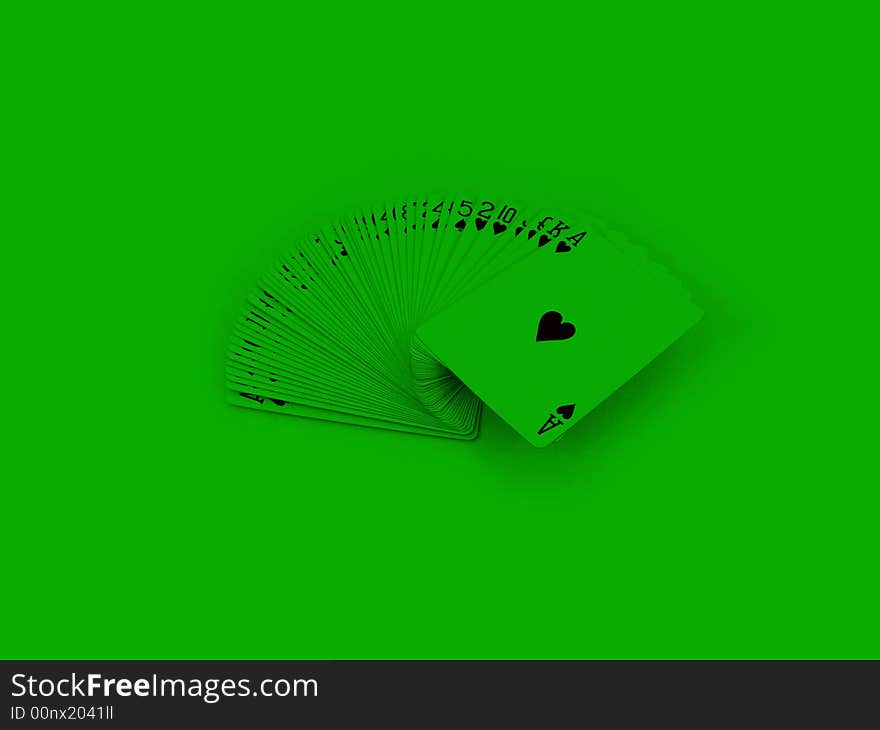 A stack of green playing cards in a fan.