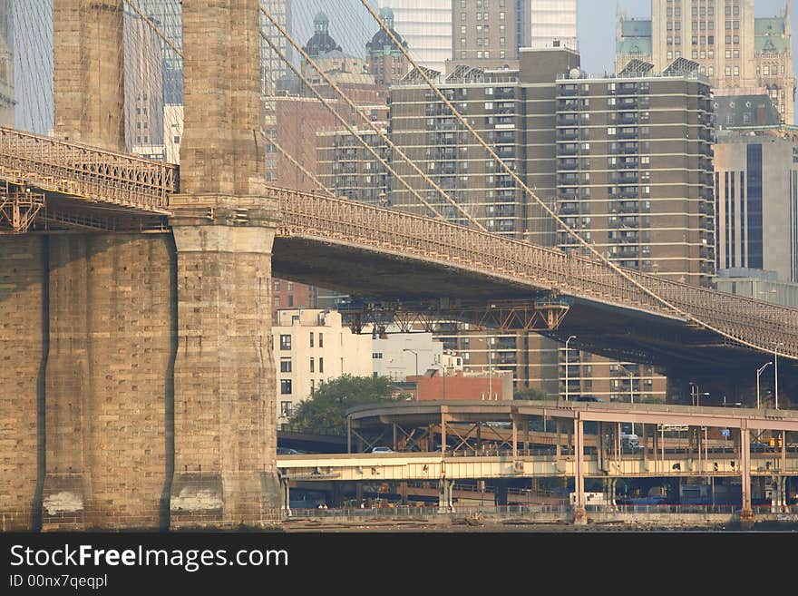 Lower Manhatten,Brooklyn Bridge & Buildings