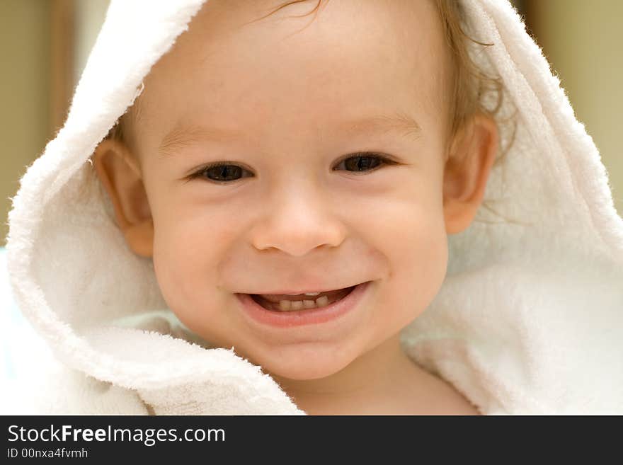 Child in dressing gown smile. Child in dressing gown smile