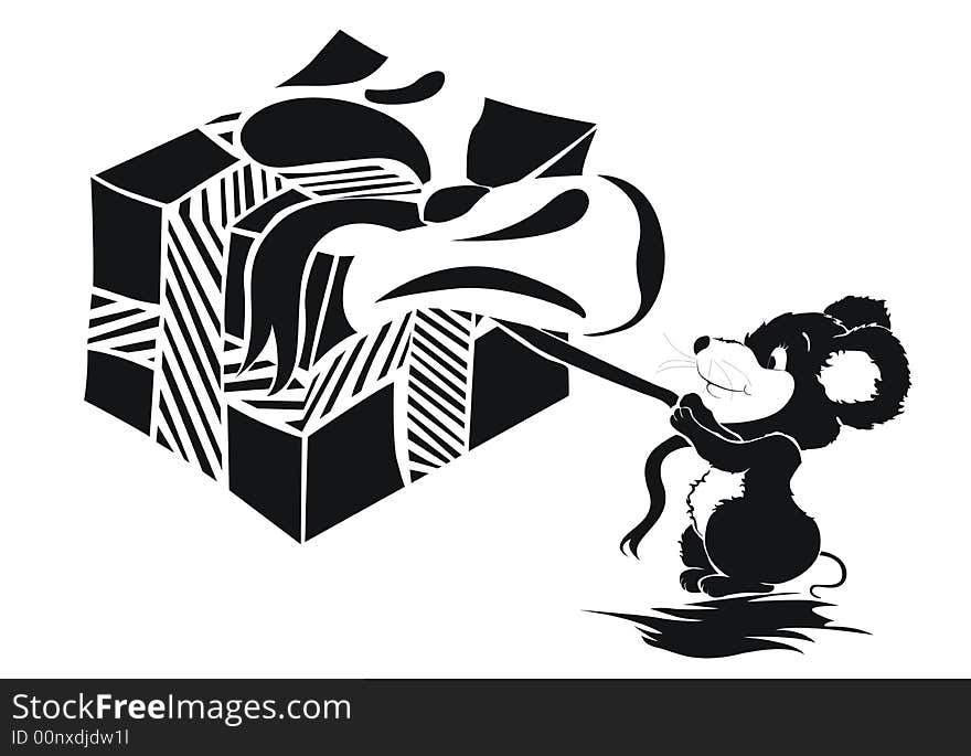 Mouse with opening gift (Vector illustration)