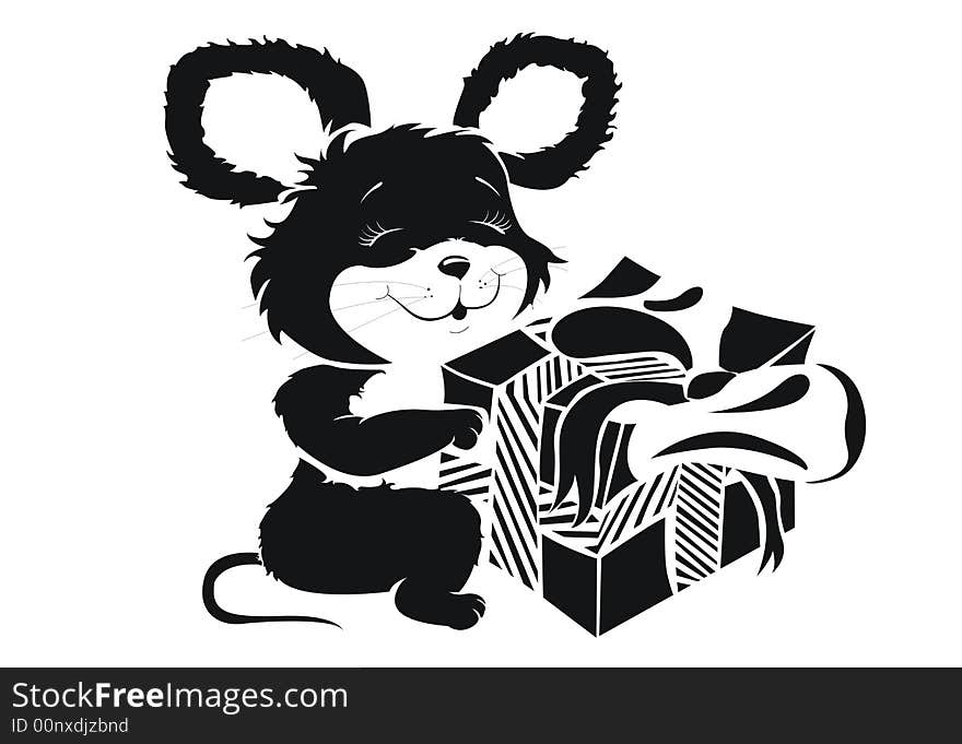 Mouse with gift (Vector illustration)