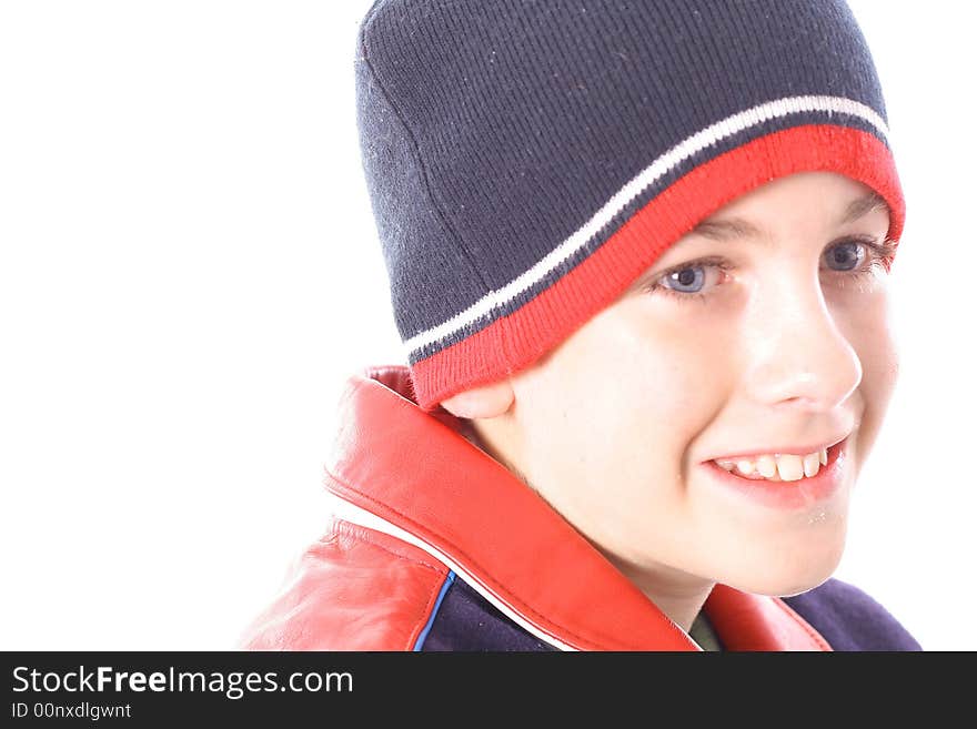 Handsome boy headshot isolated on a white background