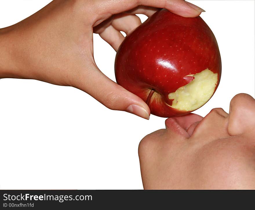 Red apple in the women's hand