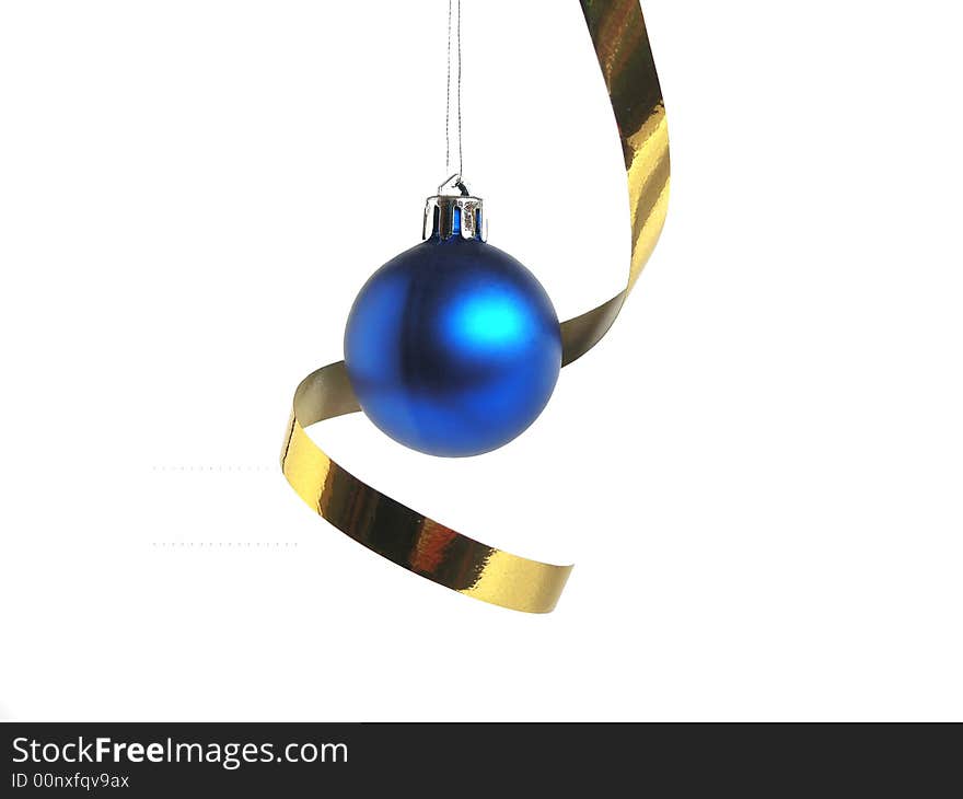 Blue ball Christmas tree decoration isolated on white