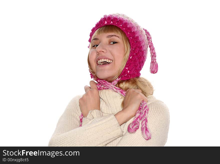 Smiling blond girl in cap