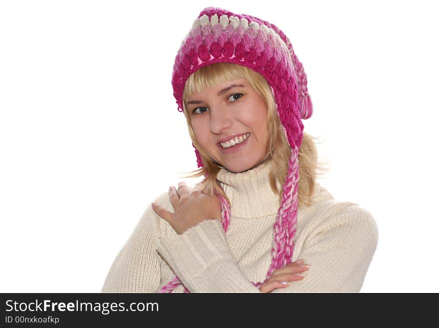 Smiling blond girl in cap