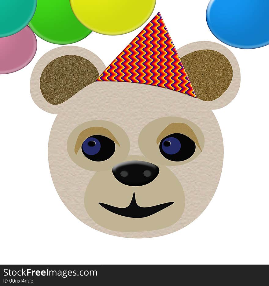 Teddy bear in birthday hat with colorful balloons. Teddy bear in birthday hat with colorful balloons