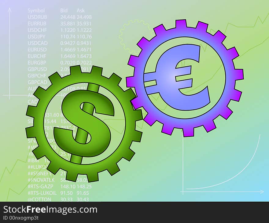 Euro dollar currency gears mechanism. Euro dollar currency gears mechanism