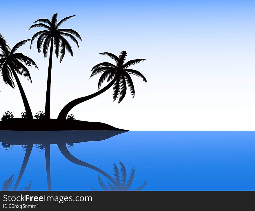 Silhouette of island with palms. Silhouette of island with palms