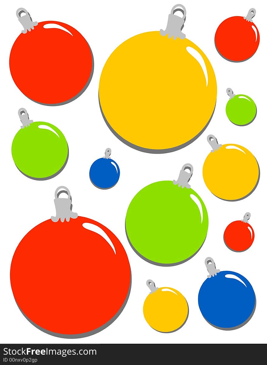 A simple clip art illustration of colorful Christmas ornaments casually arranged as a background or use them individually. A simple clip art illustration of colorful Christmas ornaments casually arranged as a background or use them individually