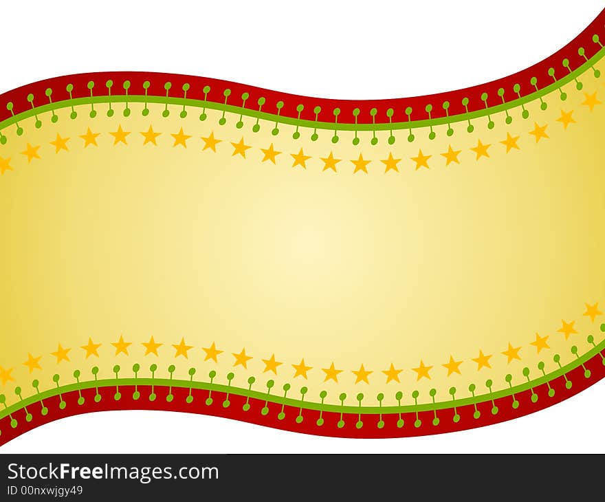 A background illustration featuring a decorative ribbon as a swoosh in holiday colors with stars. A background illustration featuring a decorative ribbon as a swoosh in holiday colors with stars