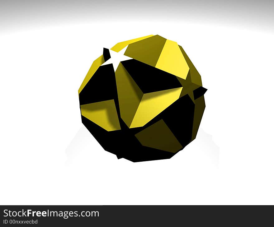 Yellow ball with star die. Illustration made on computer. Yellow ball with star die. Illustration made on computer.