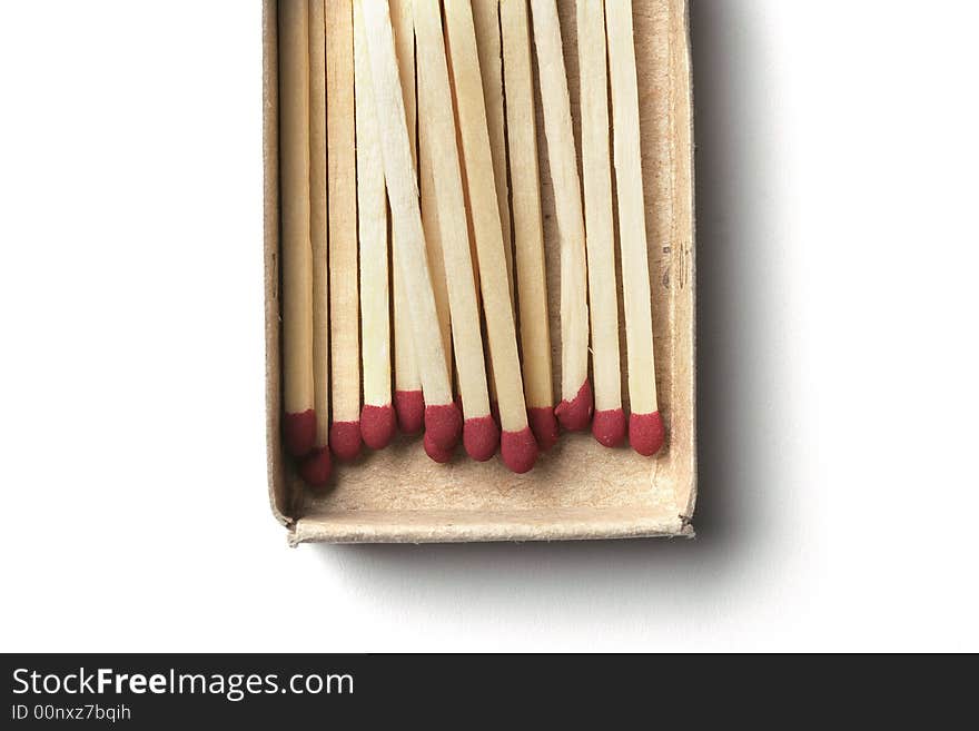 Matchsticks in matchbox cropped  isolated on white background