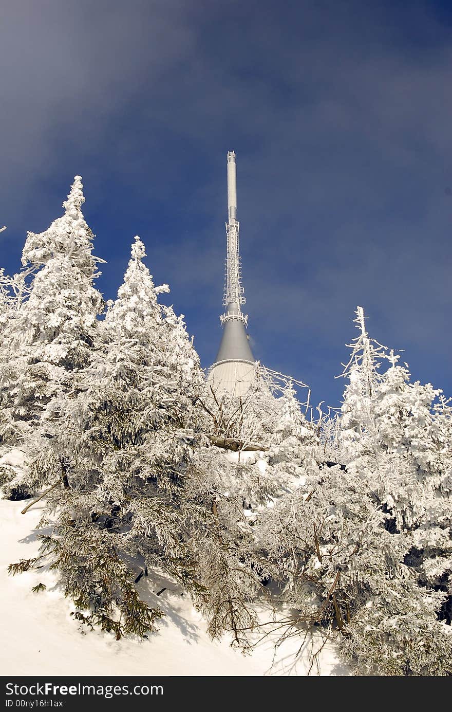 Modern Telecommunication tower in winter