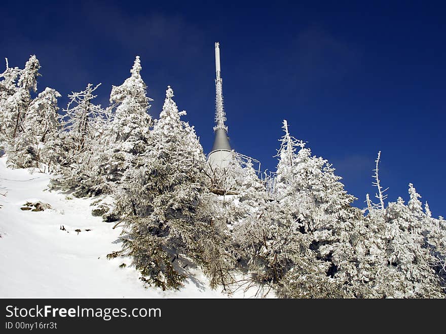 Modern Telecommunication tower in winter