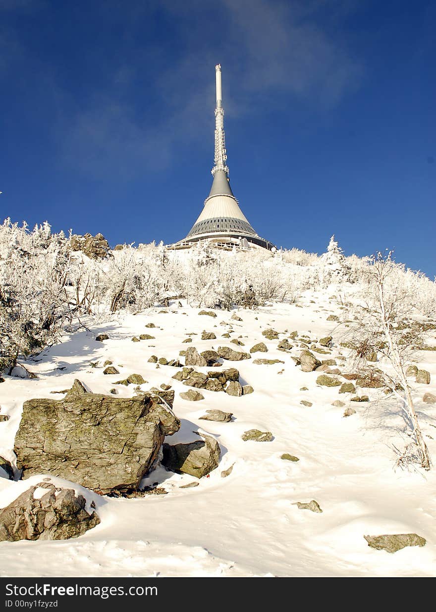 Modern Telecommunication tower in winter