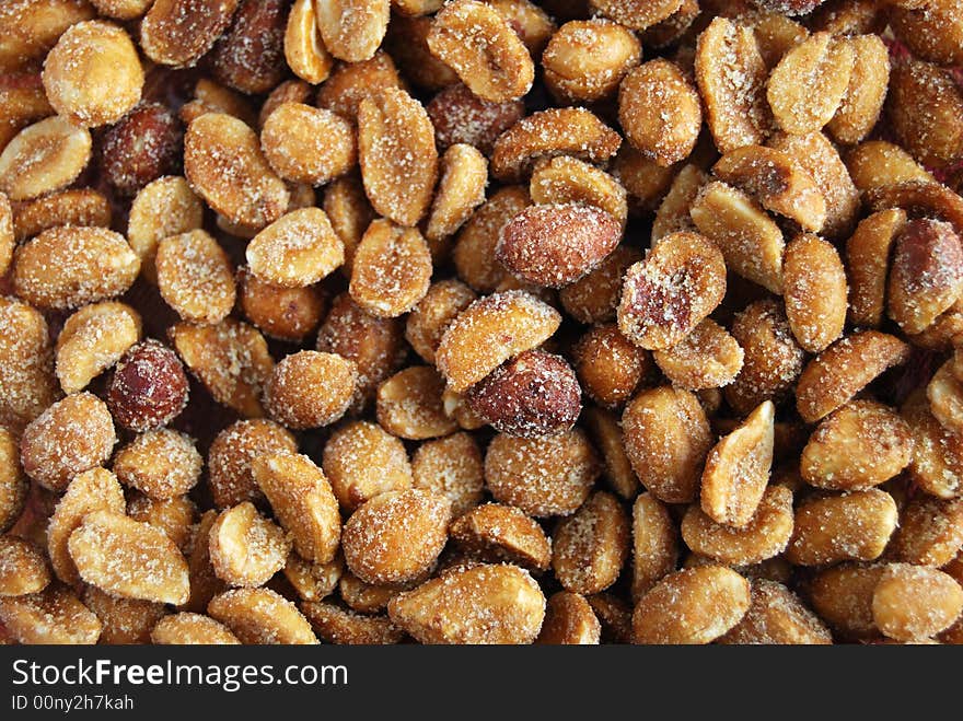 Close of salted honey roasted peanuts