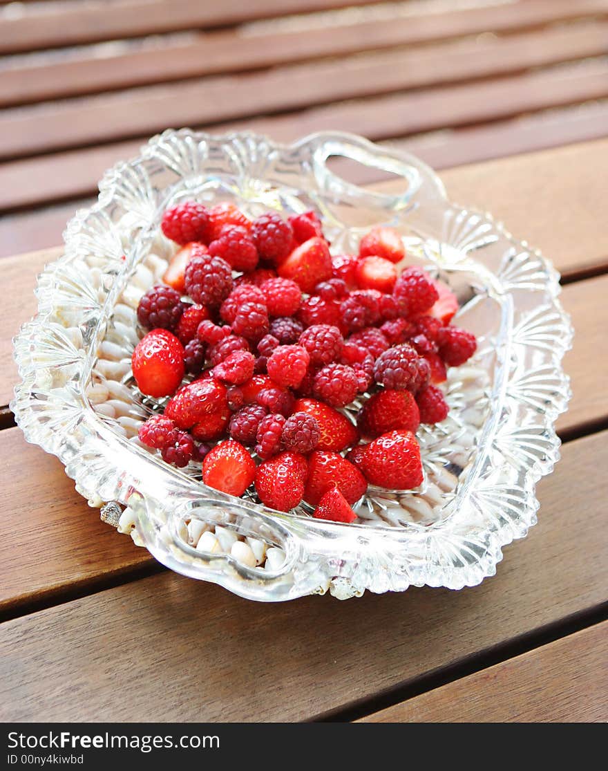 Raspberries and strawberries