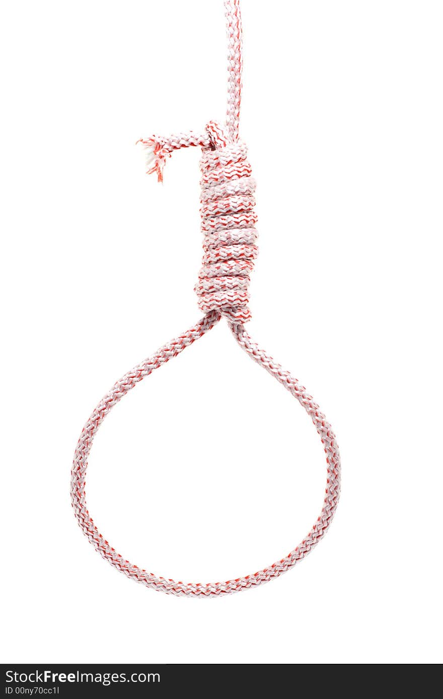 Noose from red-white rope, isolated on white