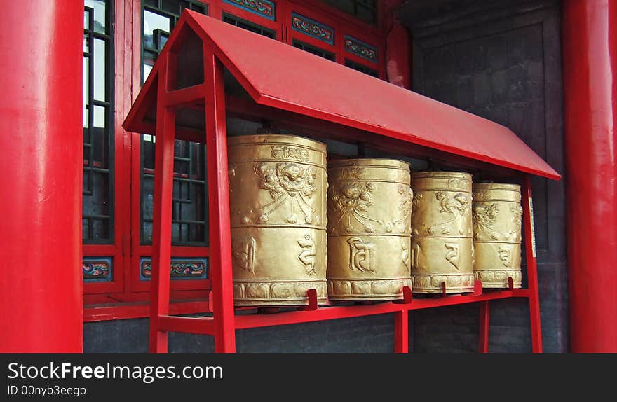 Prayer Wheels in a temple