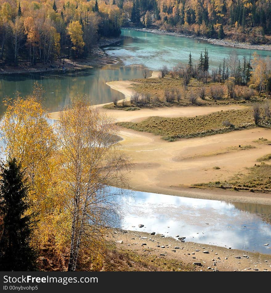 Kanas is Mongolian for The Lake in the Canyon. Here, in this picture, is the river leaving the Kanas lake. Kanas is Mongolian for The Lake in the Canyon. Here, in this picture, is the river leaving the Kanas lake.