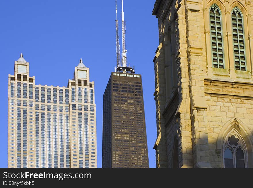 Office buildings and cathedral