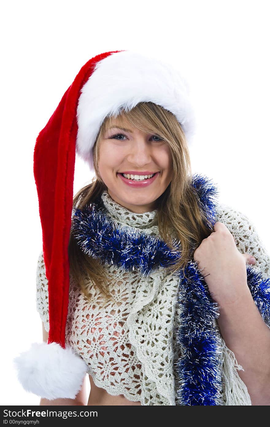 Beautiful woman with christmas decoration on isolated background