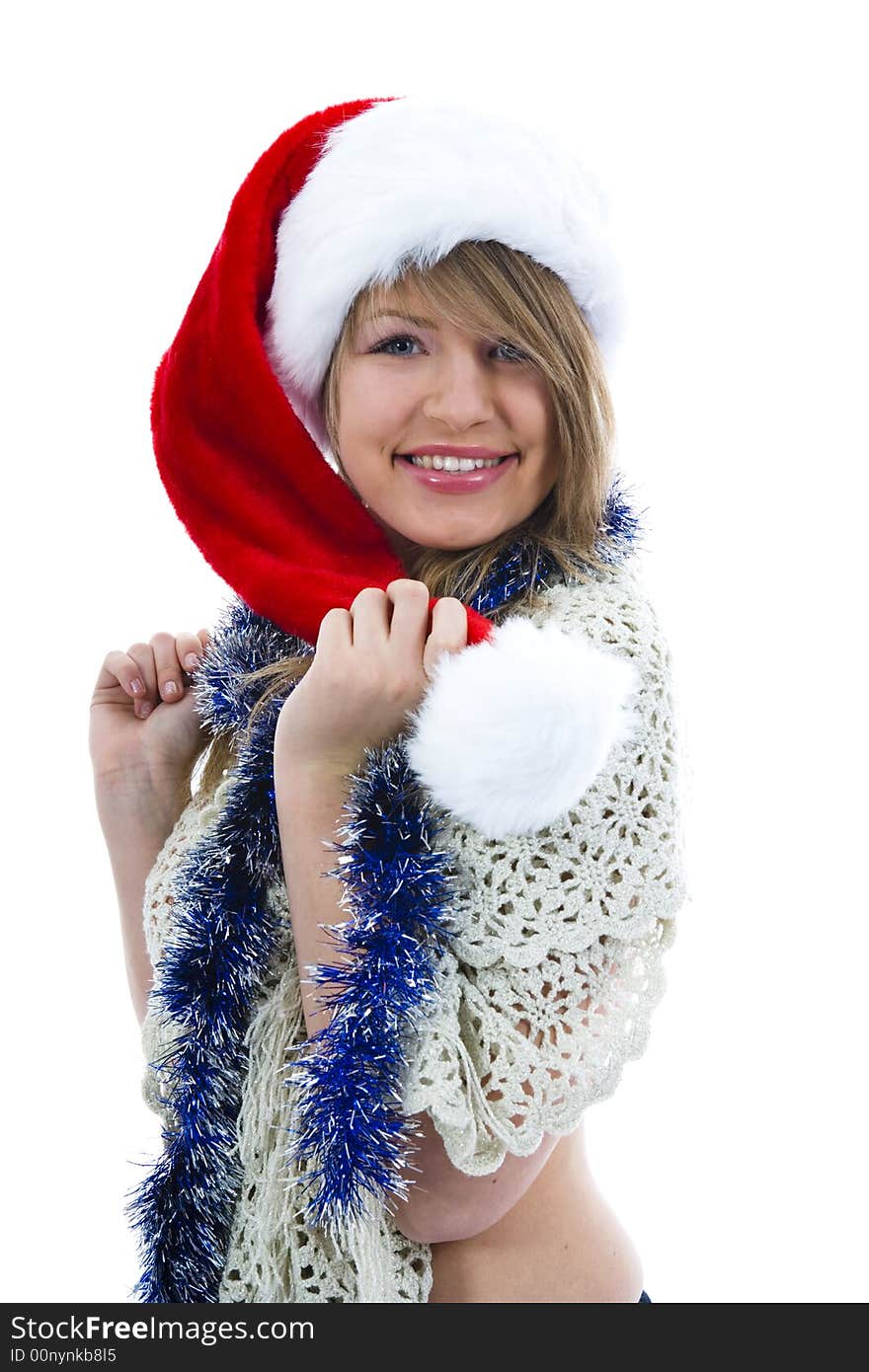 Beautiful woman with christmas decoration on isolated background