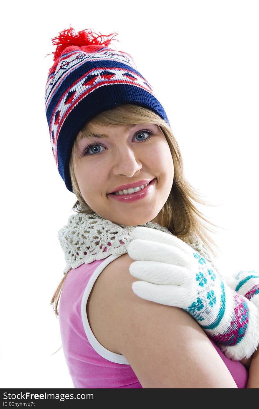 Beautiful woman with christmas decoration on isolated background