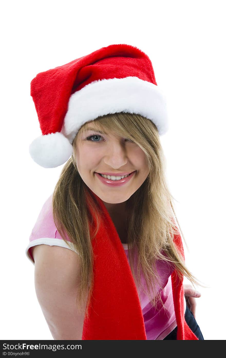 Beautiful woman with christmas decoration on isolated background