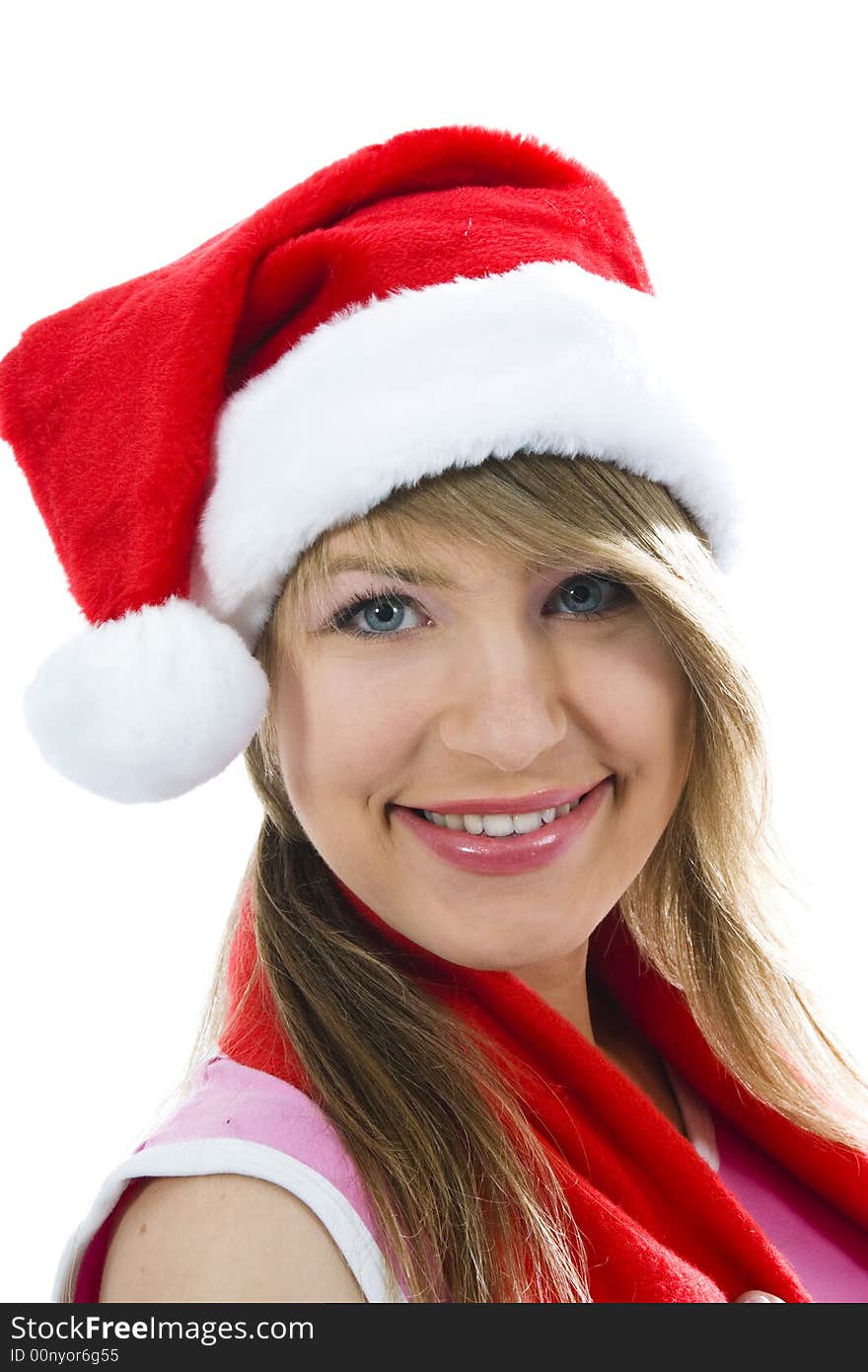 Beautiful woman with christmas decoration on isolated background