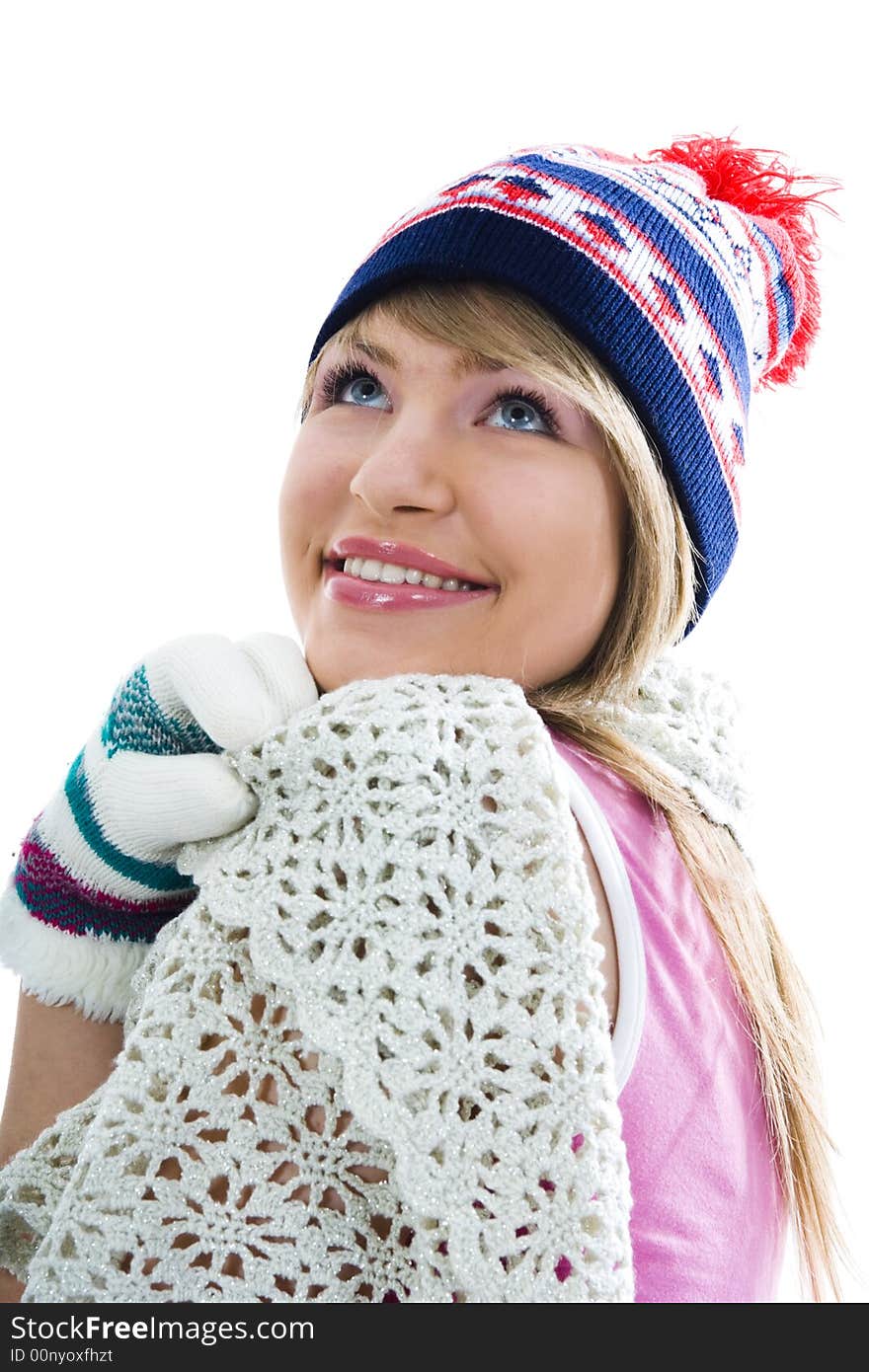 Beautiful woman with christmas decoration on isolated background