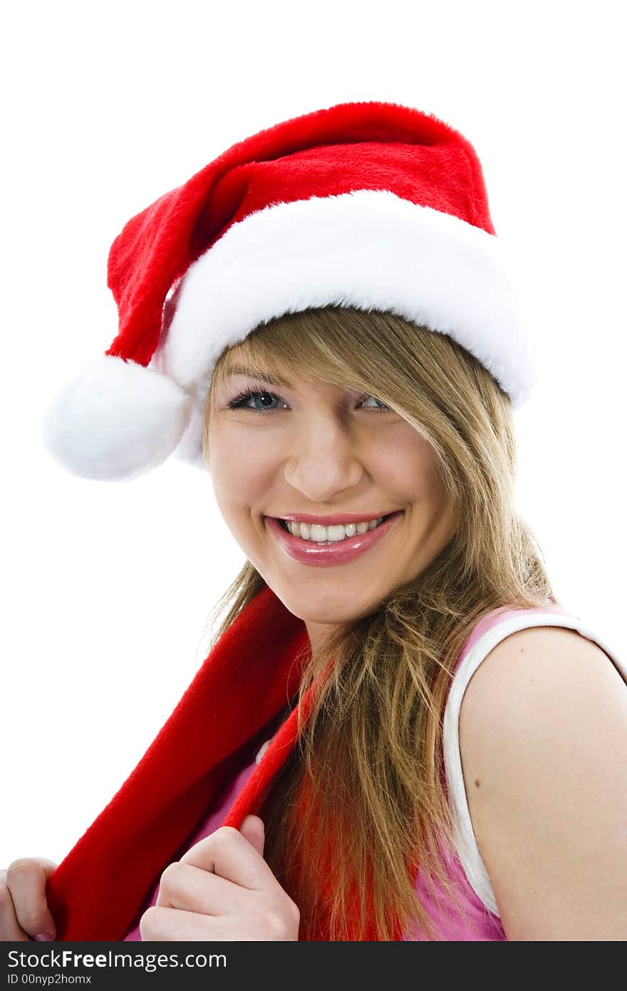 Beautiful woman with christmas decoration on isolated background