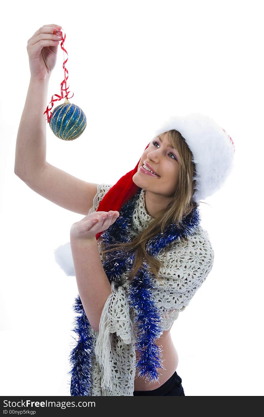 Beautiful woman with christmas decoration on isolated background