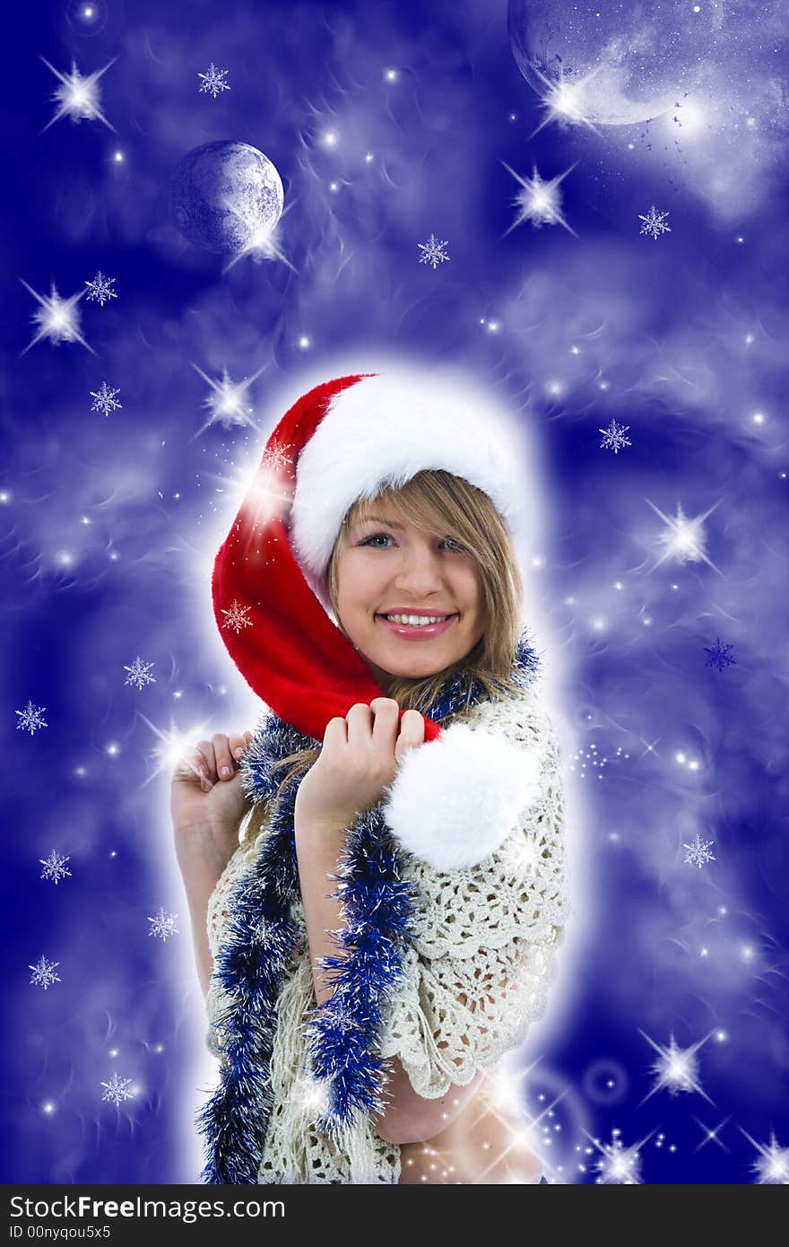 Beautiful Little Girl With Christmas Decoration