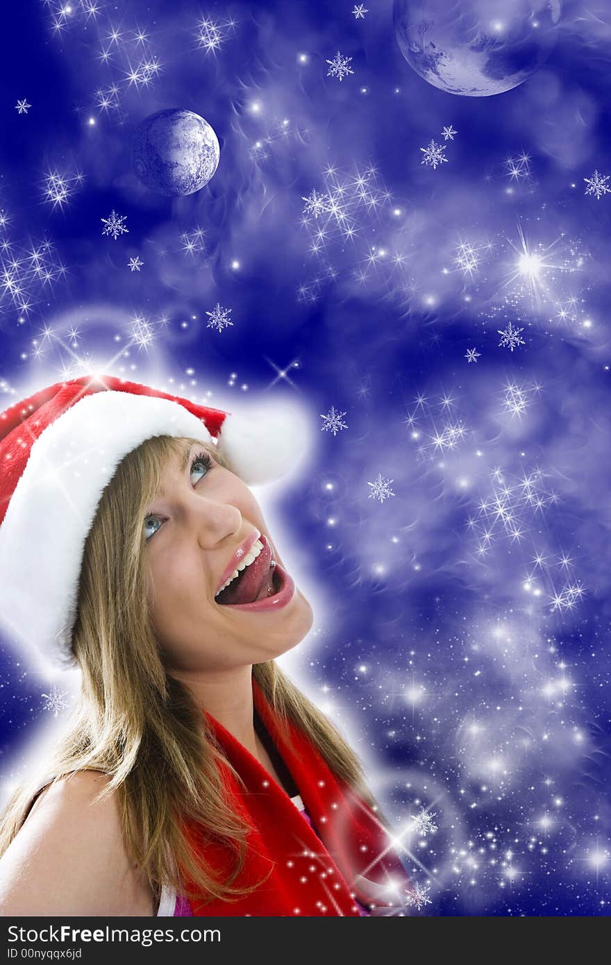 Beautiful woman with christmas decoration on background