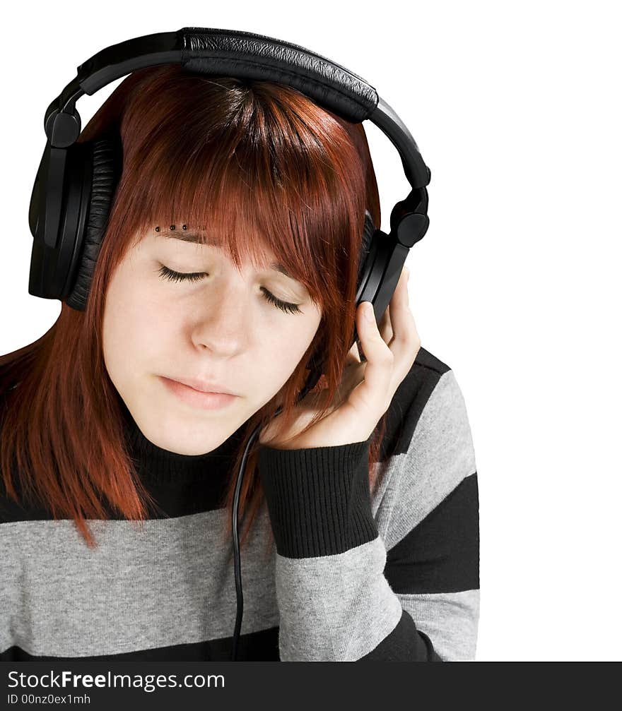 Pensive girl listening to music