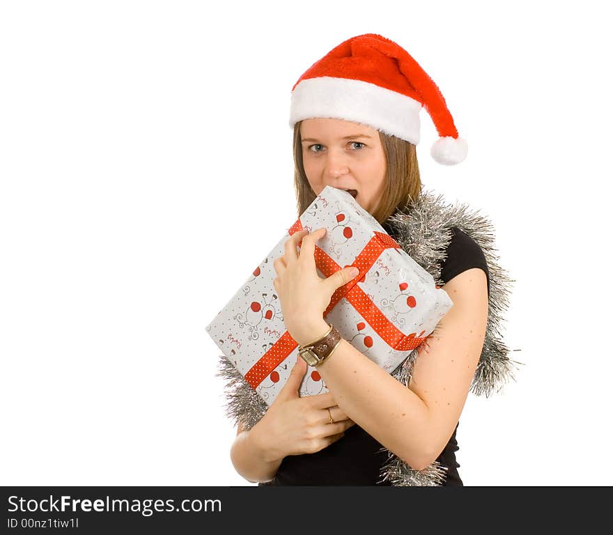 Young smiling girl with santa hat