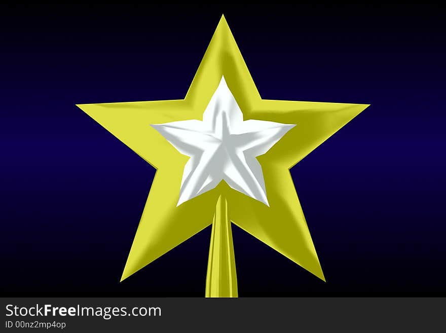 Golden star on top of a tree isolated