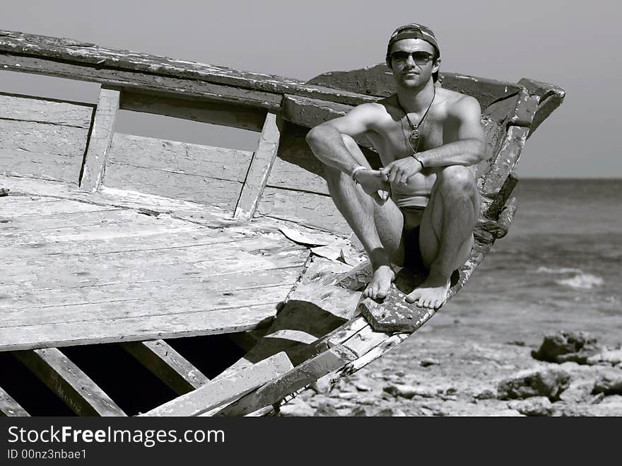 B/W portrait by the sea in Noorth Africa. B/W portrait by the sea in Noorth Africa.