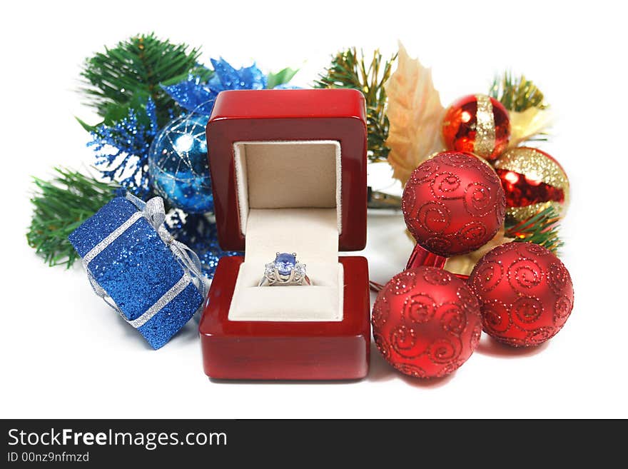 Marriage proposal on winter holidays, present, surprise, New year's night or christmas gift. Marriage proposal on winter holidays, present, surprise, New year's night or christmas gift